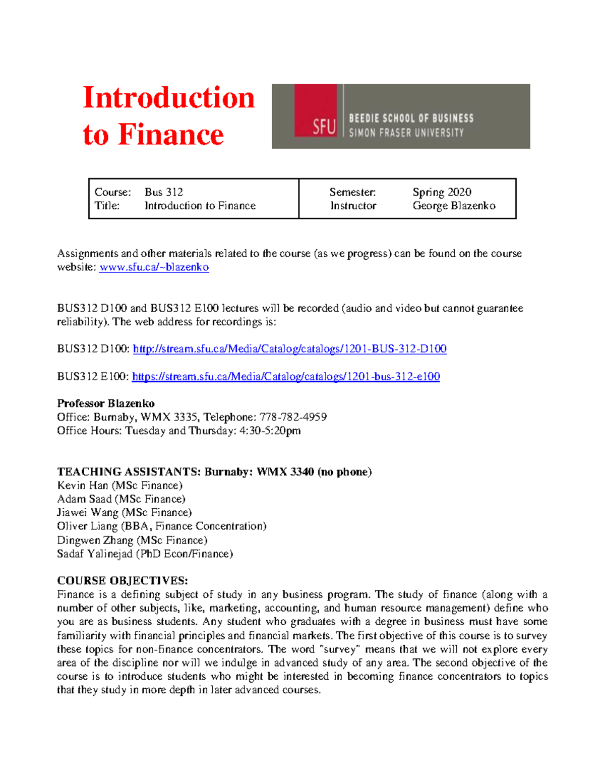 Introduction to Finance Course - Studocu