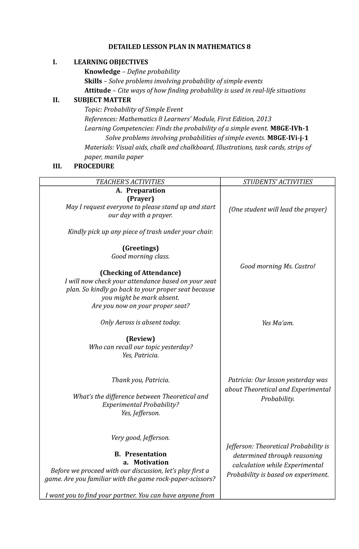 Lesson PLAN IN MATH 8 - Pinero, Rosally C - DETAILED LESSON PLAN IN ...