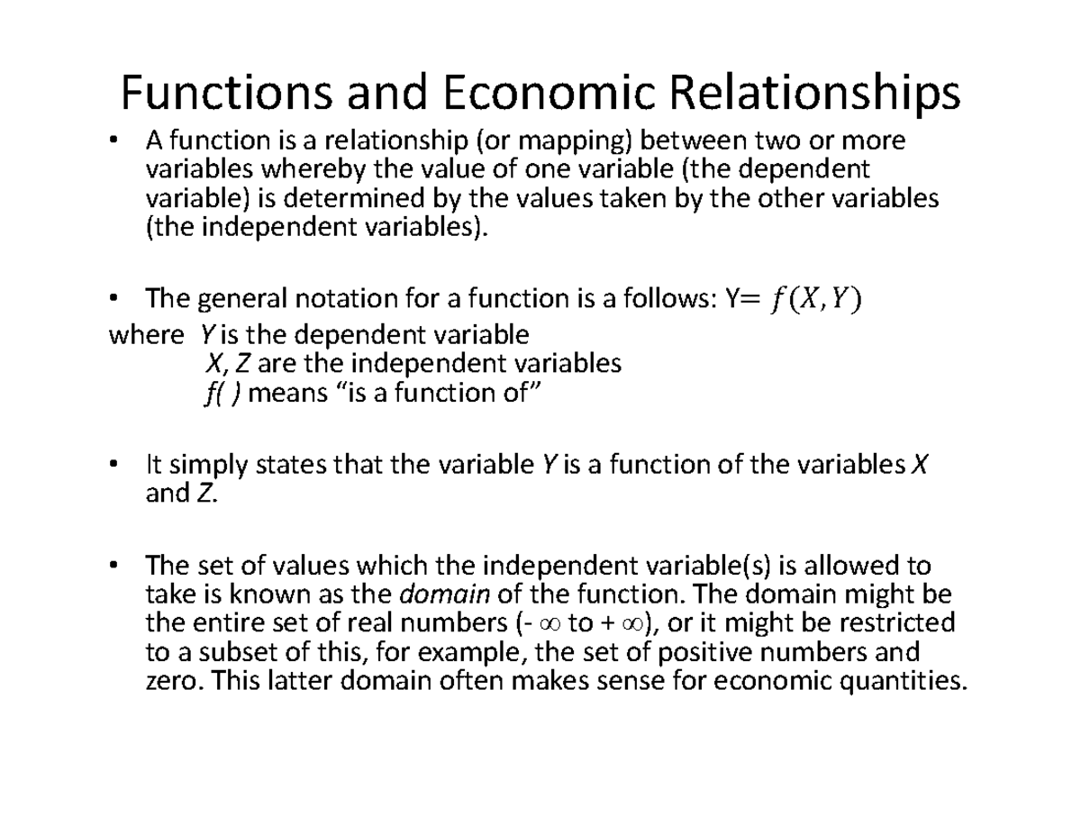 Math Review Slides - Functions and Economic Relationships A function is ...