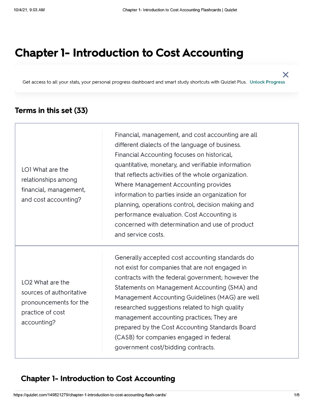 Chapter 1- Introduction To Cost Accounting Flashcards Quizlet - Chapter ...