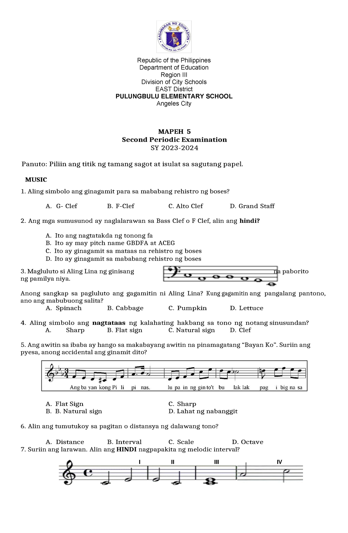 Mapeh 5 Q2 PT NEW Periodical Exam I II III IV Republic Of The   Thumb 1200 1835 