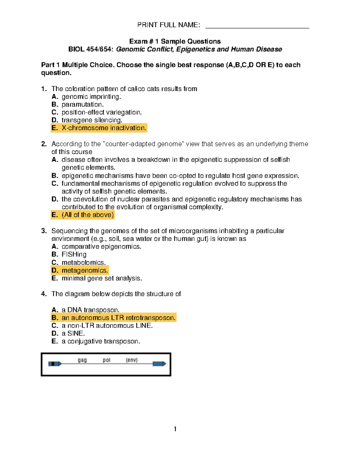 Exam 1 Sample Questions - PRINT FULL NAME ...