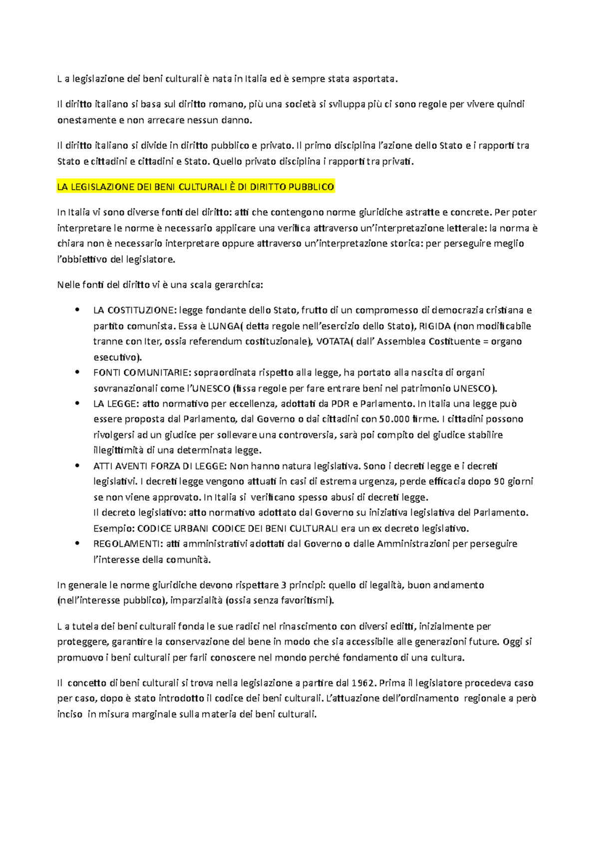 Riassunto Libro + Appunti L a legislazione dei beni culturali è nata in Italia ed è sempre Riassunto Libro + Appunti L a legislazione dei beni culturali è nata in Italia ed è sempre