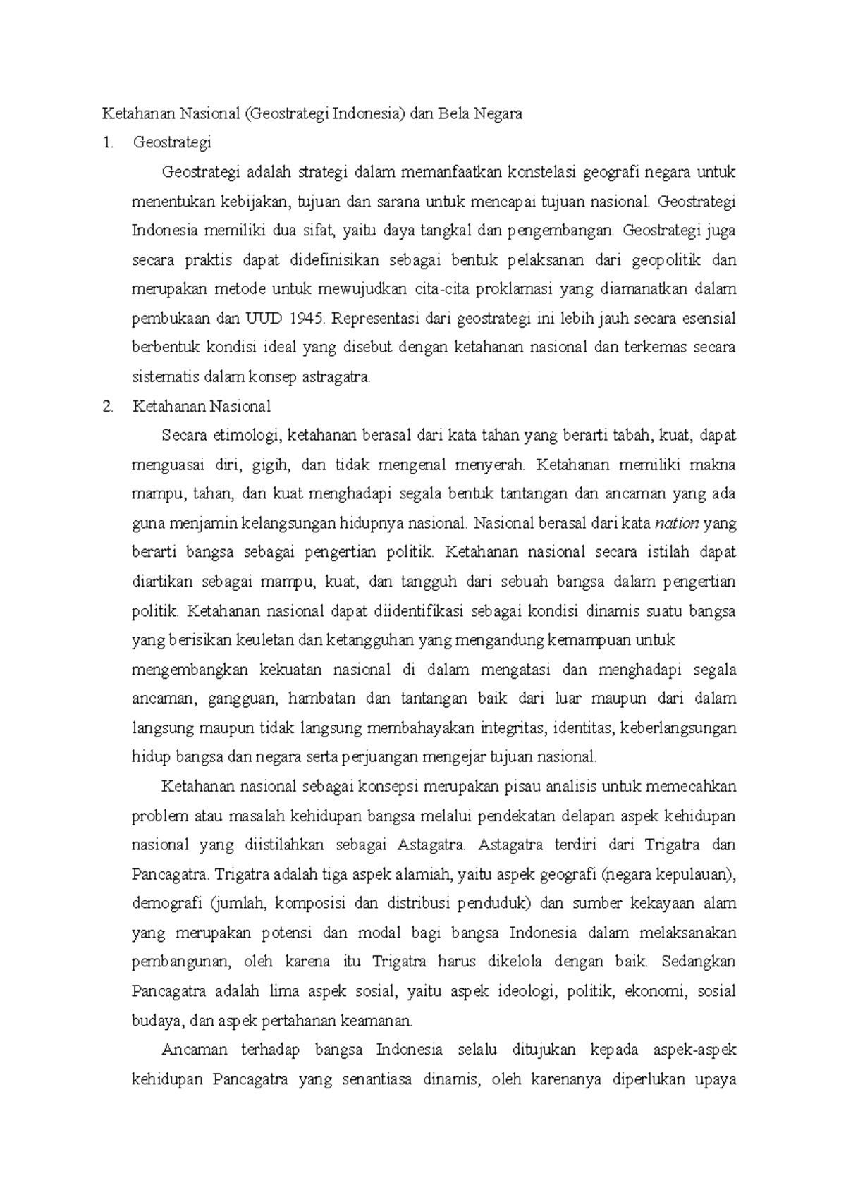 Ketahanan Nasional Dan Bela Negara - Ketahanan Nasional (Geostrategi ...