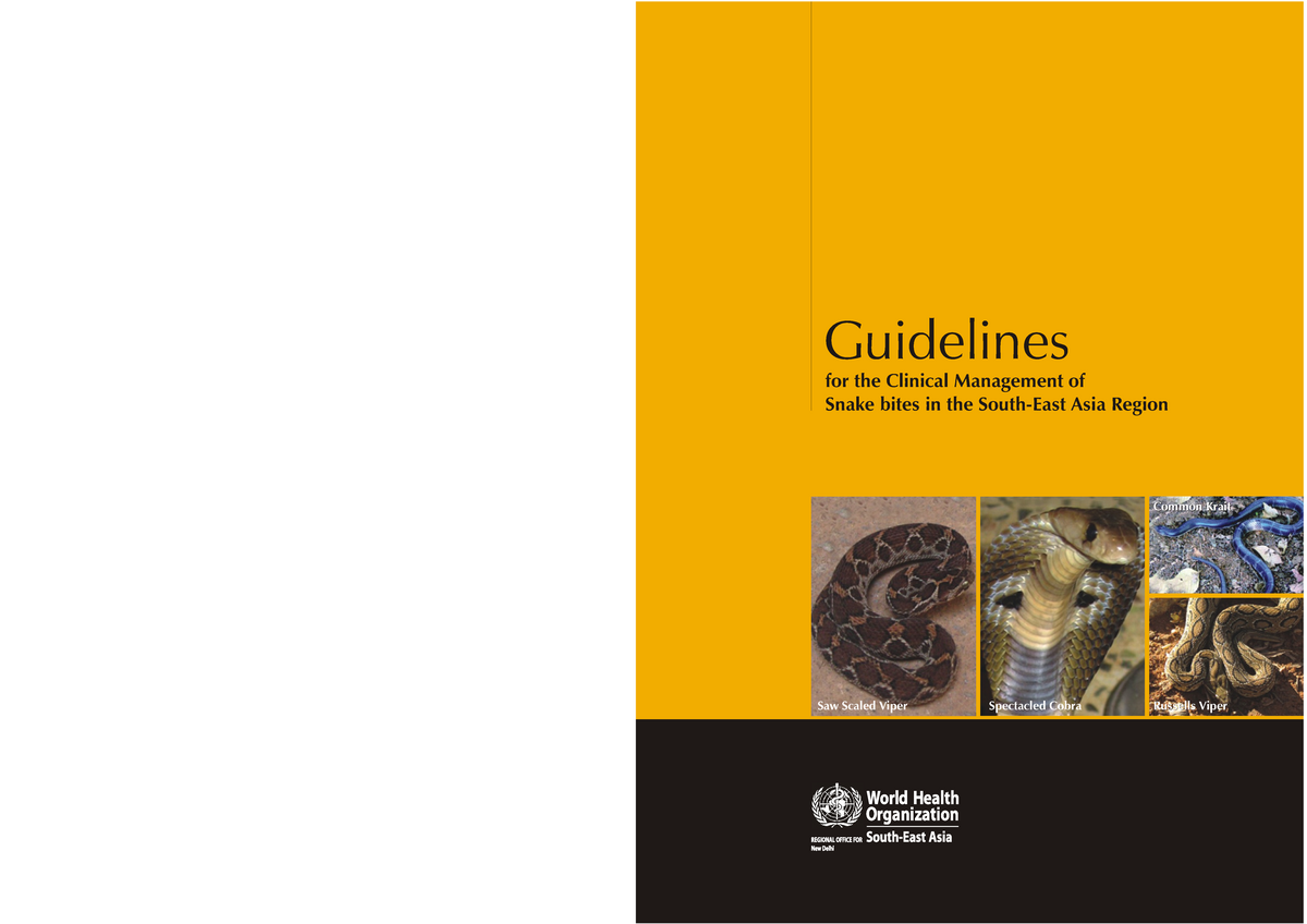 SDE Mgmt Snake-bite - WHO Guidelines For SEA Snake Bites - Guidelines ...