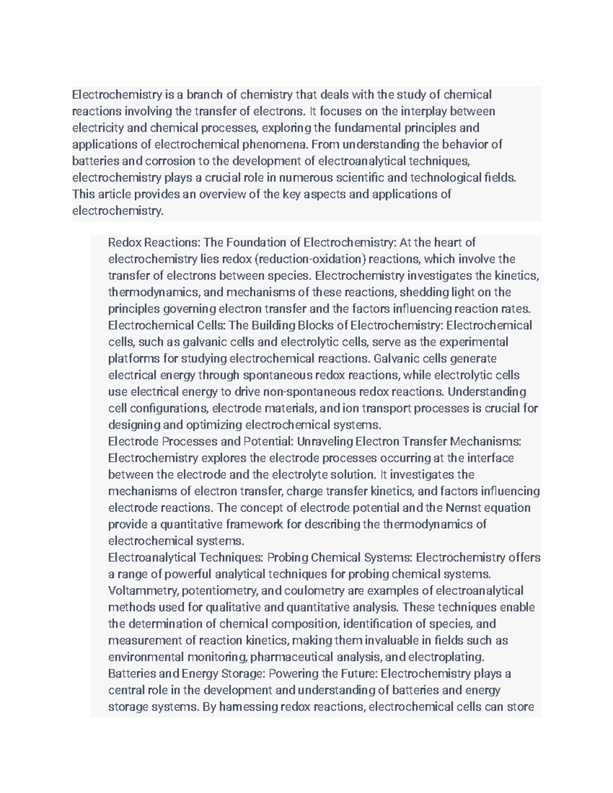 Electrochemistry The Study of Chemical Reactions with Electricity ...