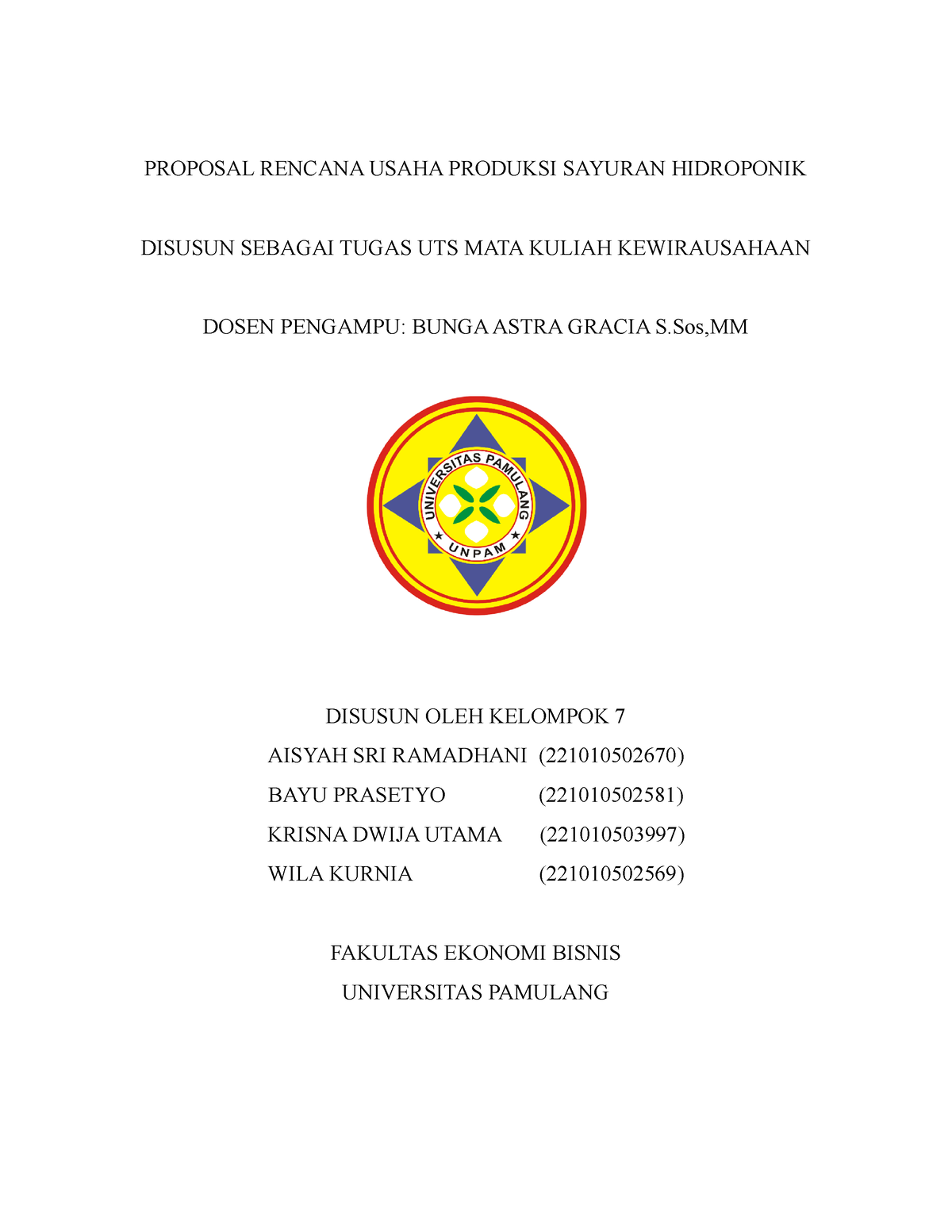 Proposal Rencana Usaha Produksi Sayuran Hidroponik - PROPOSAL RENCANA ...