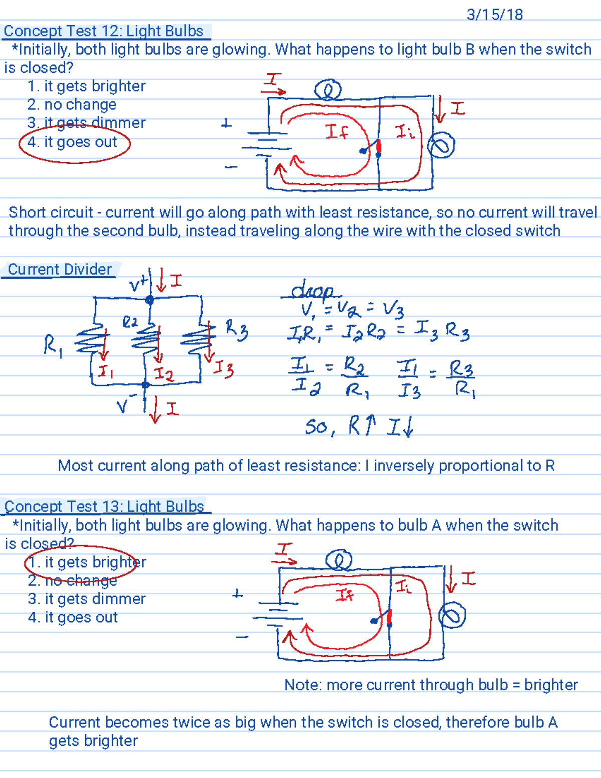 Physics: Circuits - Concept Test 12: Light Bulbs *Initially, both light ...