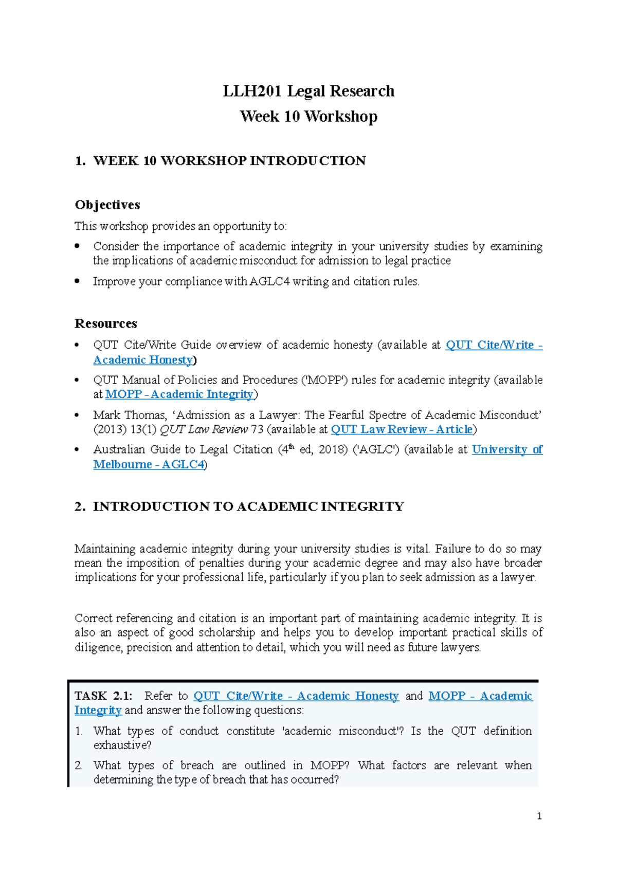 8 LLH201 Legal Research Week 10 Workbook - Sem 1 2021 - LLH201 Legal ...