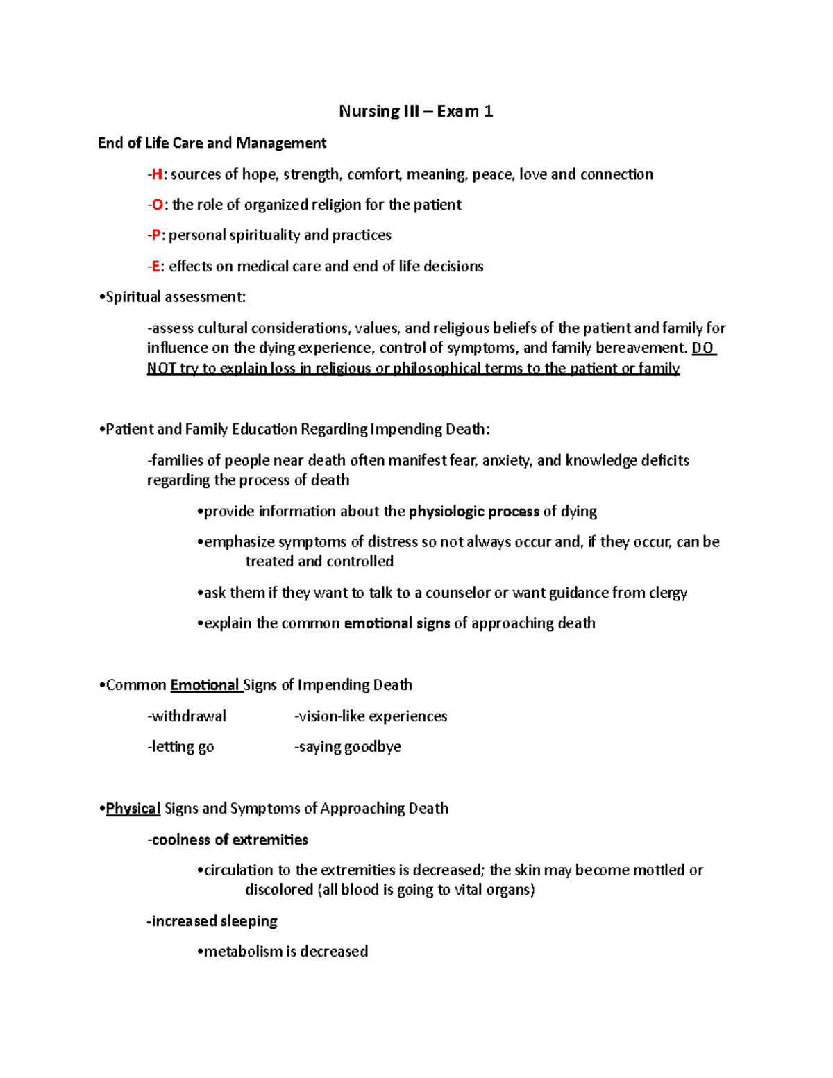 Exam-1-Guide - Nursing 3 exam 1 guide - Nursing III – Exam 1 End of ...