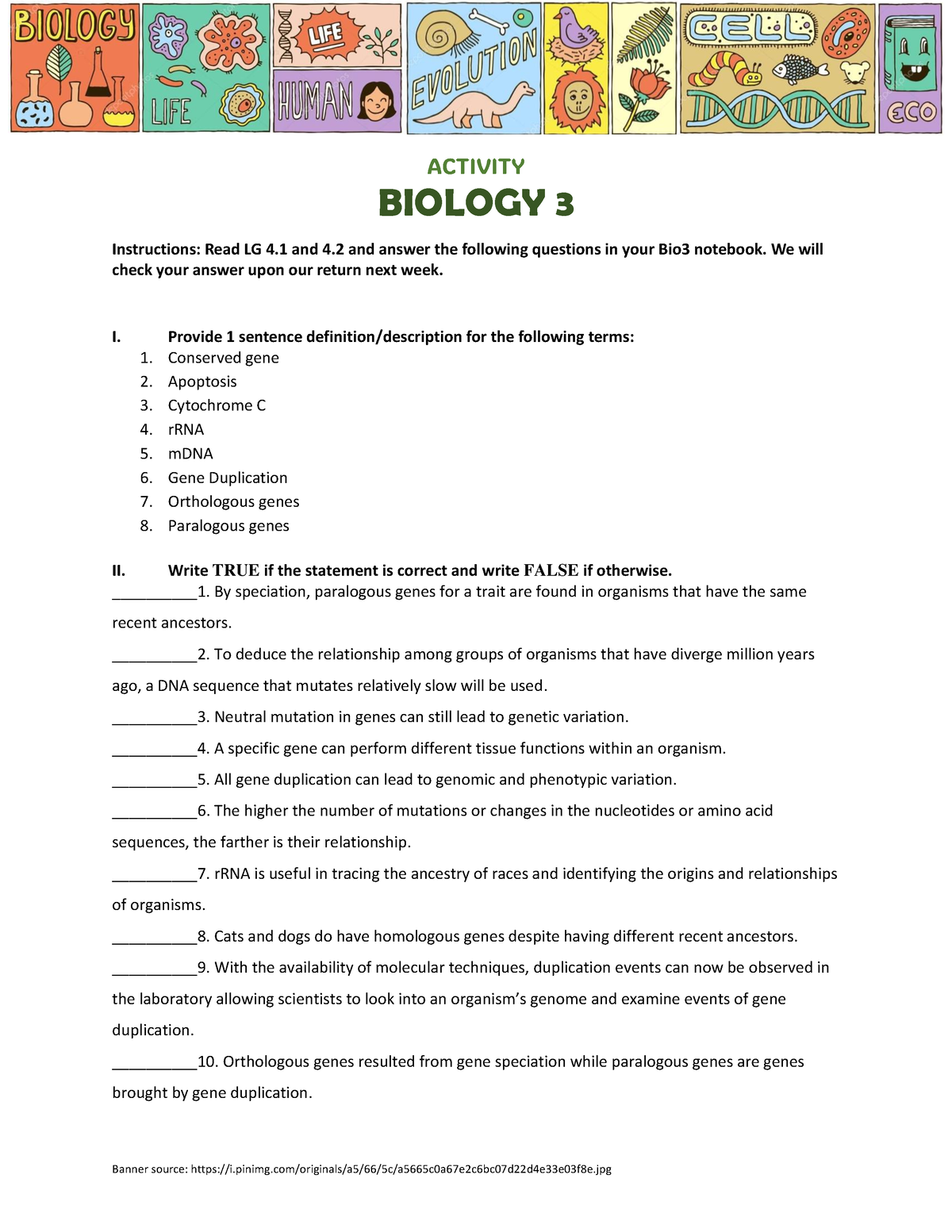 Biology 3 Activity Sheet 10 - Banner source: - Studocu