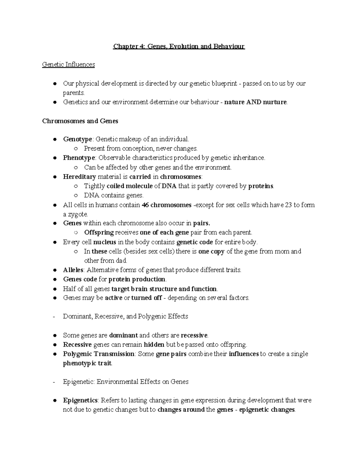 Chapter 4 Genes, Evolution and Behaviour - Chapter 4: Genes, Evolution ...