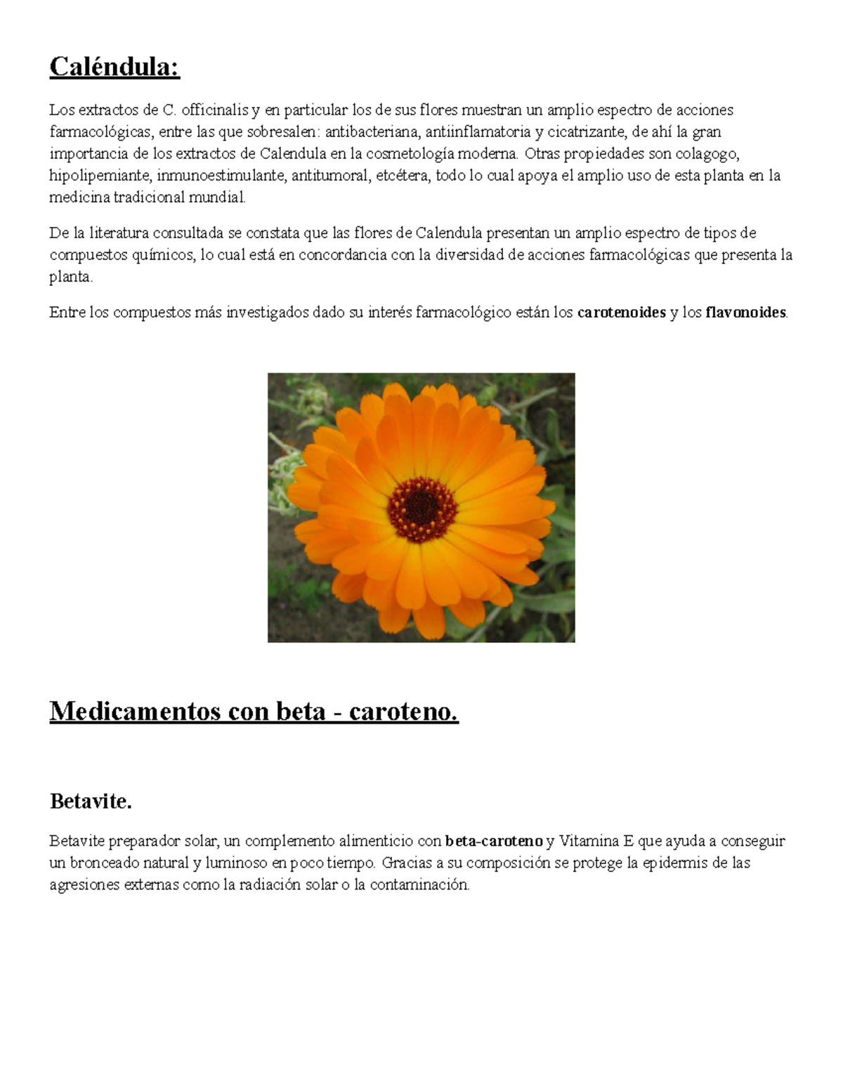 Calendula - QUIMICA LEGAL TOXICOLOGIA - Caléndula: Los extractos de C.  officinalis y en particular - Studocu