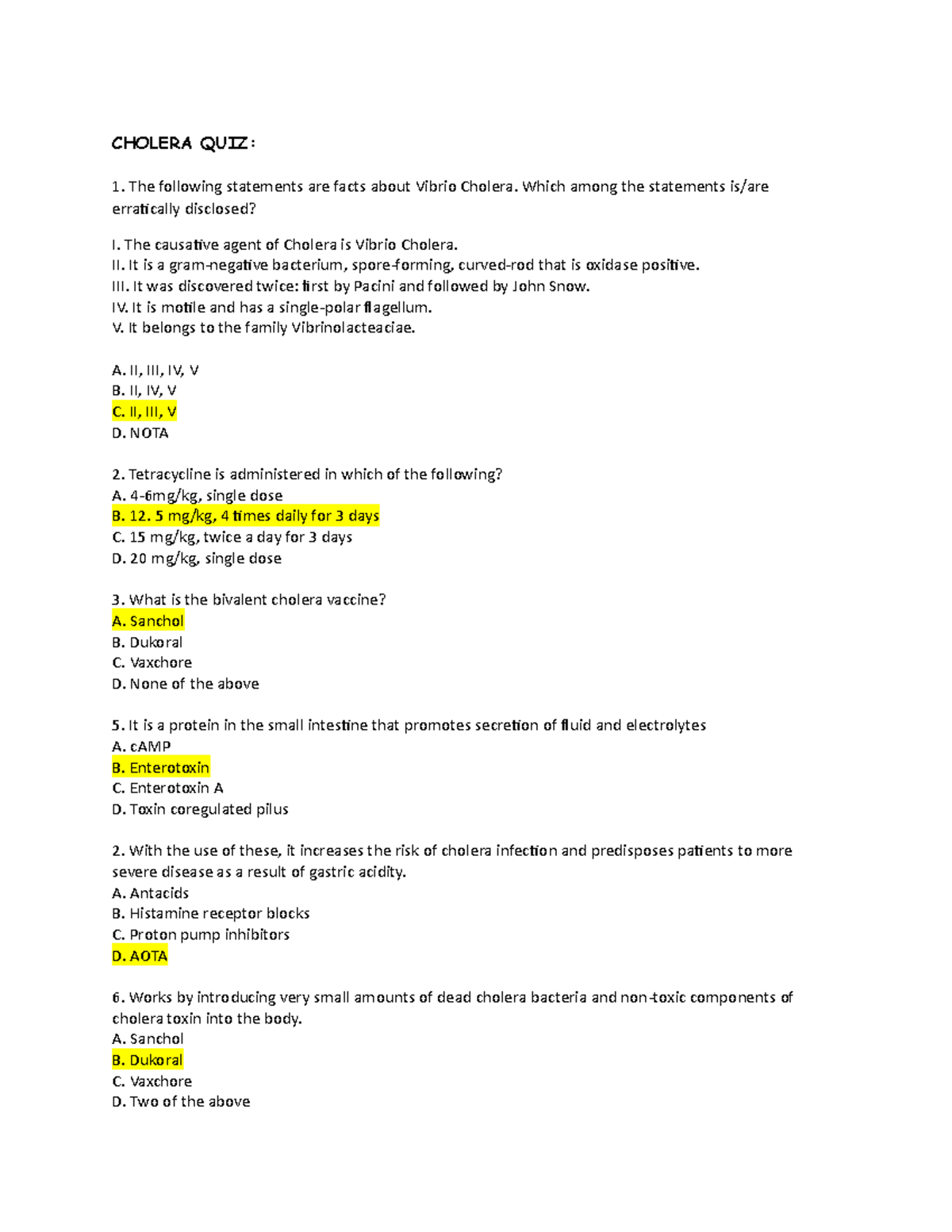 Cholera Lecture Note for Medical Laboratory Science Students: A group ...