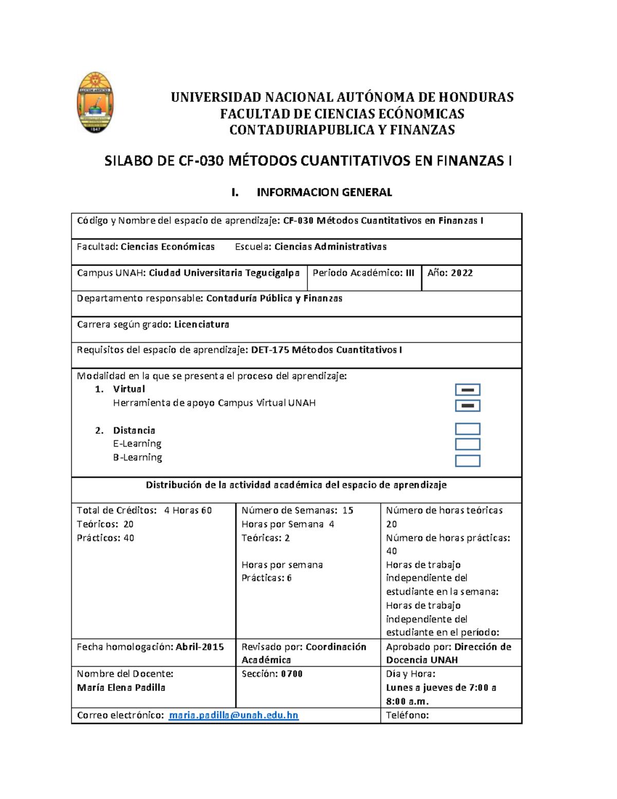 Cf030 Silabo Iiipac 2022 Universidad Nacional Aut”noma De Honduras Facultad De Ciencias Ec 5618