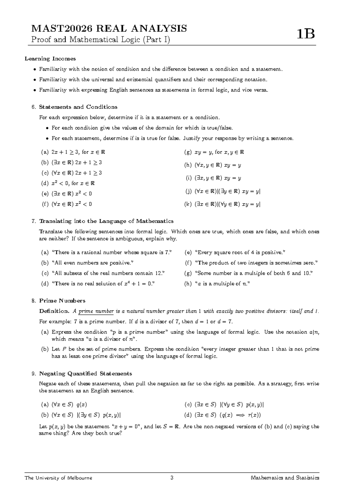 Tutorial+1 - ///// - MAST20026 REAL ANALYSIS Proof and Mathematical ...