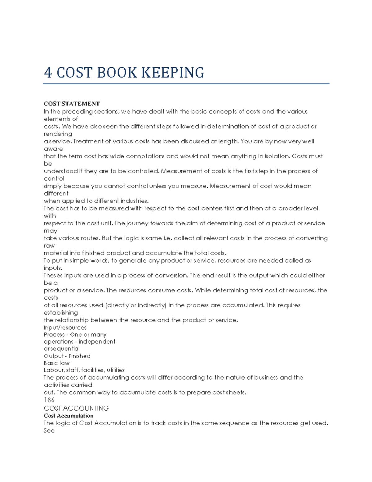 4 COST BOOK Keeping 4 COST BOOK KEEPING 4 COST ACCOUNTING RECORDS