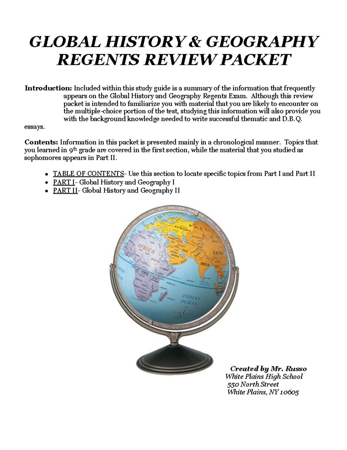 Regents review packet year 7 edition with index 1 GLOBAL HISTORY