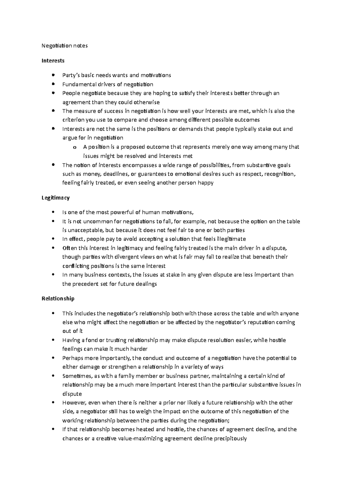 Summary Contract: Cases and Materials negotiation - Negotiation notes ...