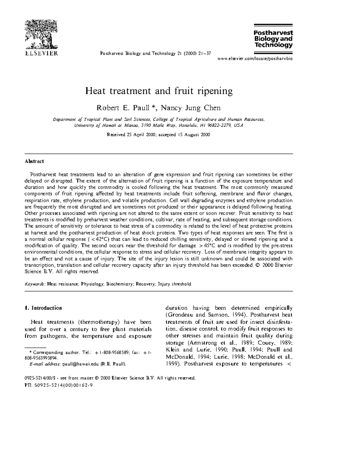 Heat Treat Ripening PHBT 2000 - Postharvest Biology and Technology 21 ...