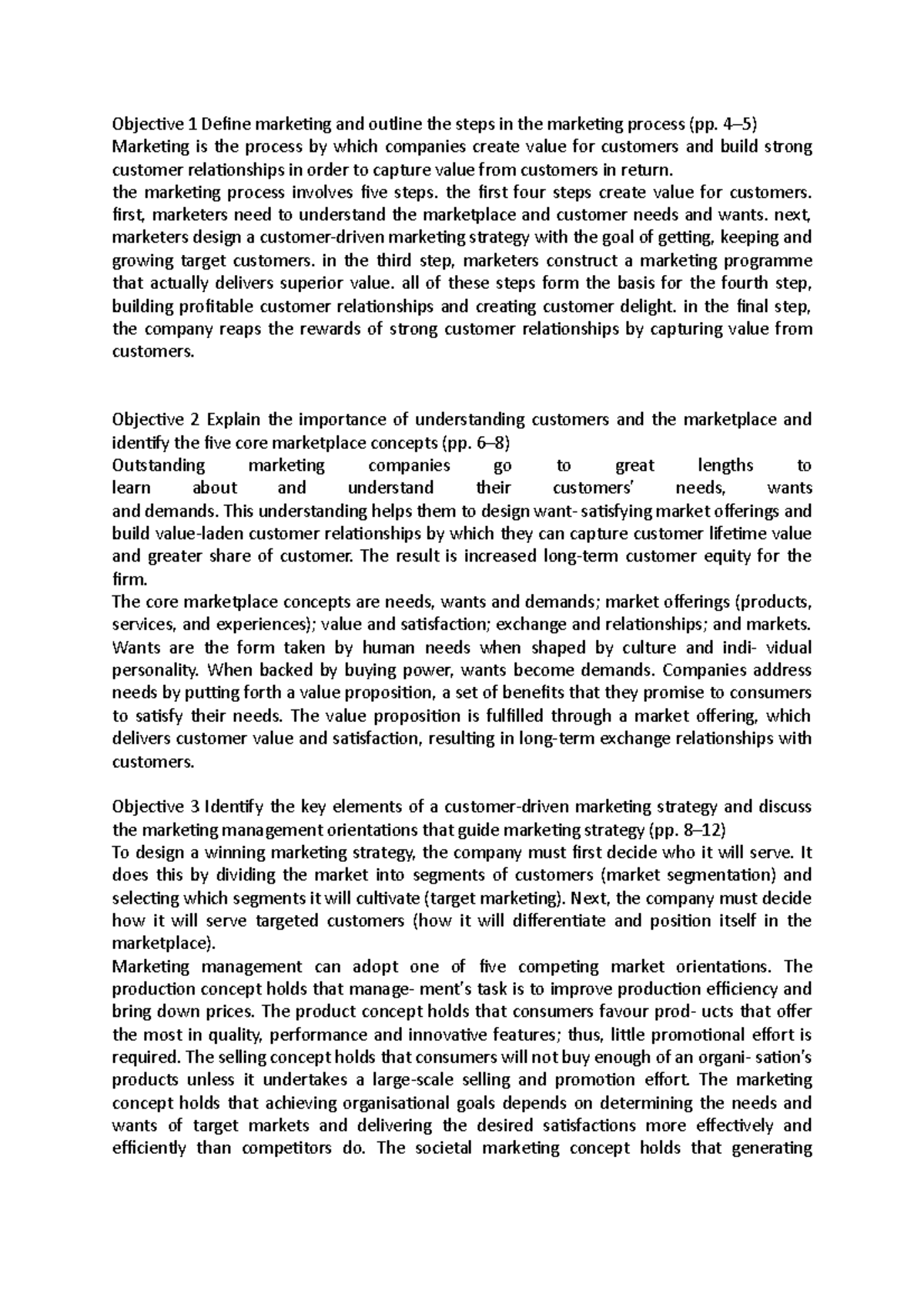 Notes-1 - Objectives - Objective 1 Define marketing and outline the ...