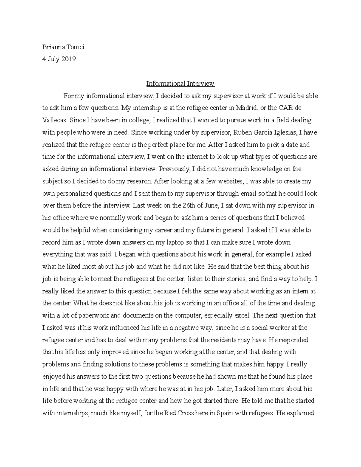 Info. Interview Paper - Brianna Tomci 4 July 2019 Informational ...