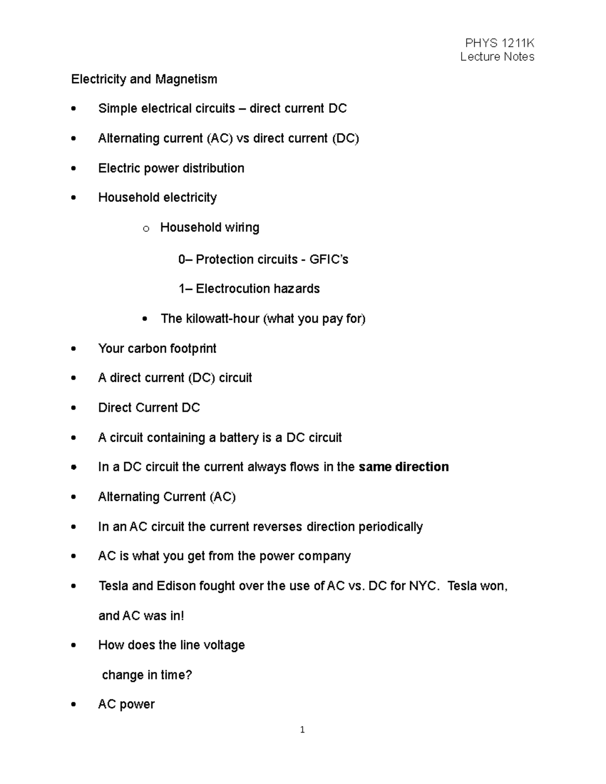 2021 PHYS1211K Physics Lecture Notes Electricity Magnetism 14D - PHYS ...