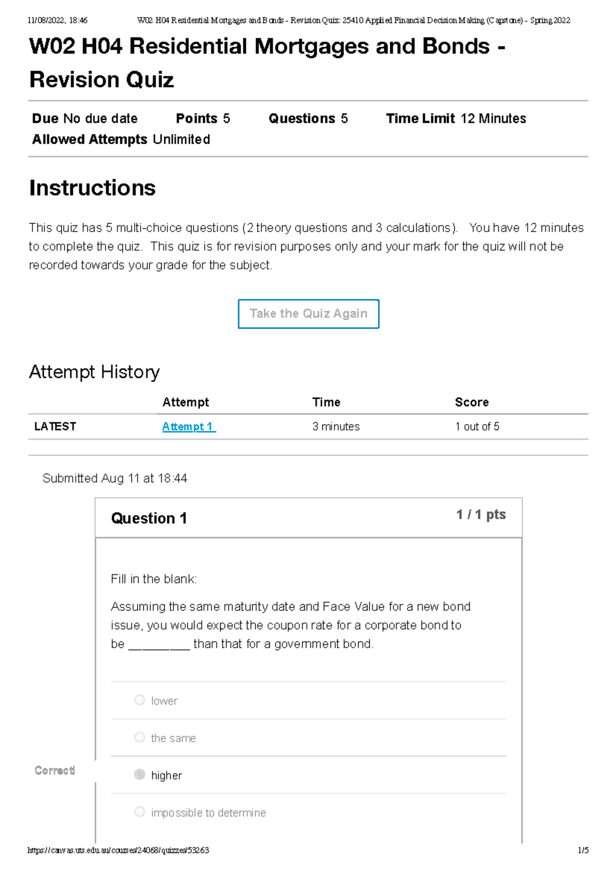 W02 H04 Residential Mortgages and Bonds Revision Quiz 25410 Applied