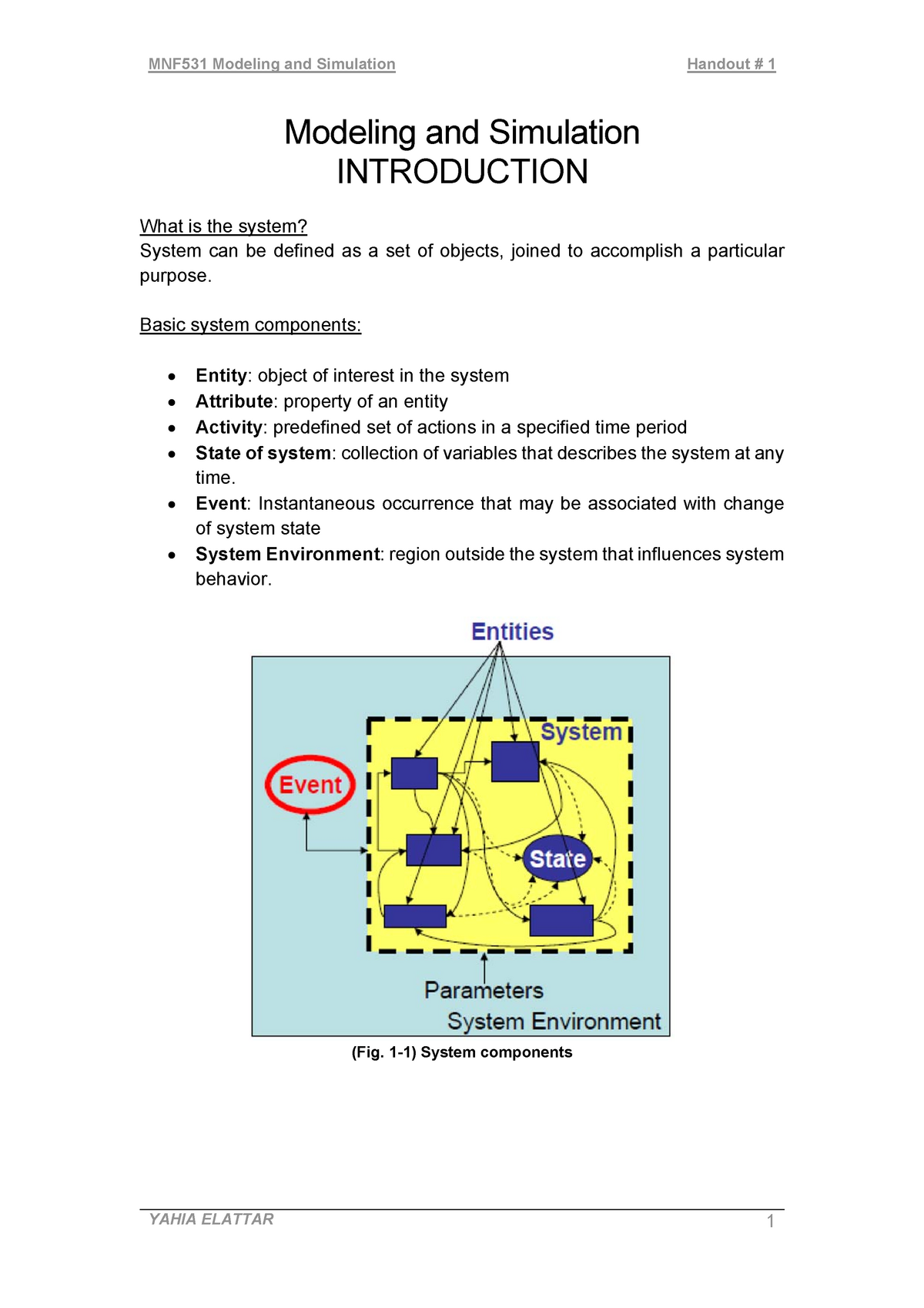 Handout #1 - Lecture Notes 1-3 - Modeling And Simulation INTRODUCTION ...