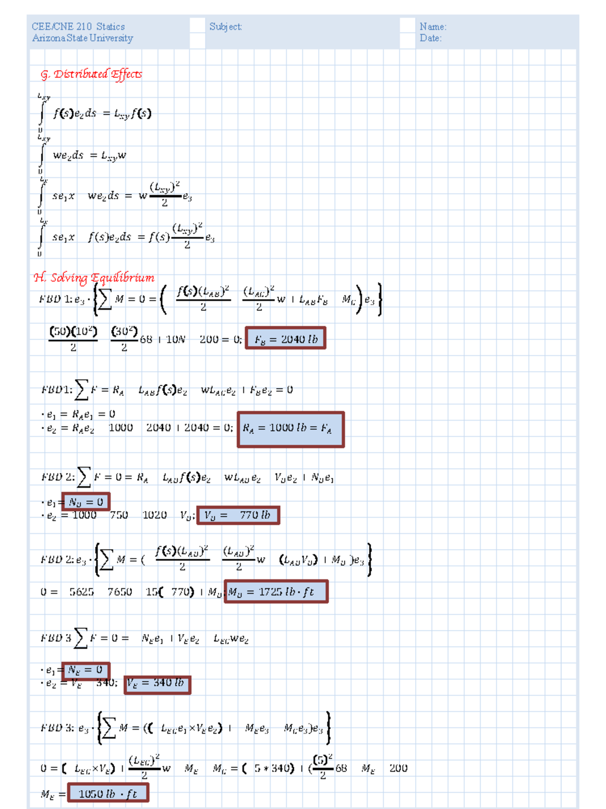 Recitation solution - Name: Date: CEE/CNE 210 Statics Subject: Arizona ...