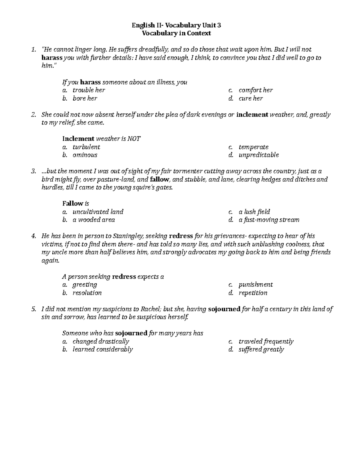 3 vocab in context vocal examples for quiz english ii vocabulary