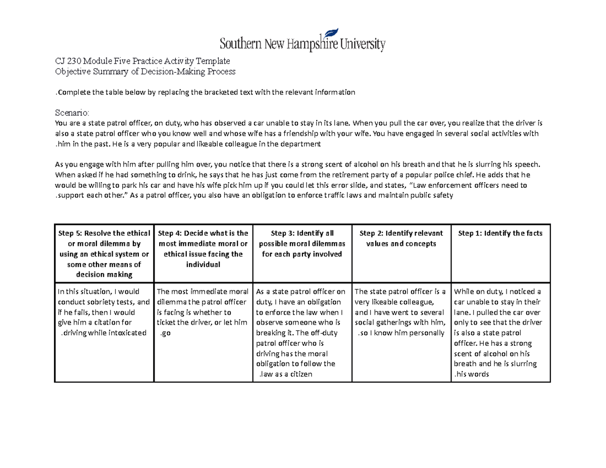 CJ 230 Module Five Practice Activity Template - CJ 230 Module Five ...