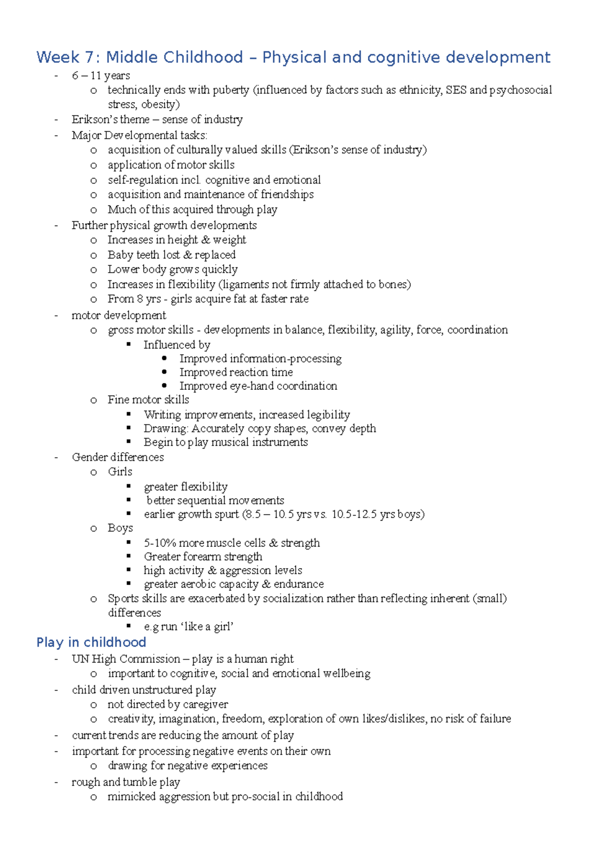 Developmental psych exam notes - Week 7: Middle Childhood – Physical ...