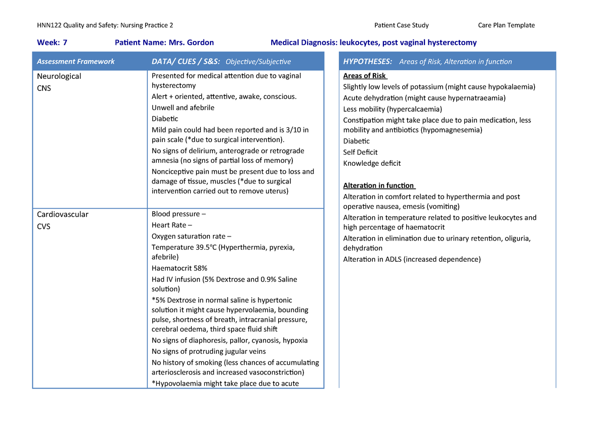 Hnn122 Care Plan Example Deakin Studocu