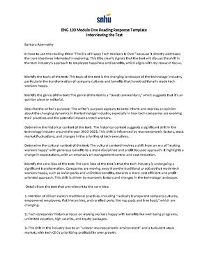 ENG 130 Module One Reading Response Template (2) - ENG 130 Module One ...