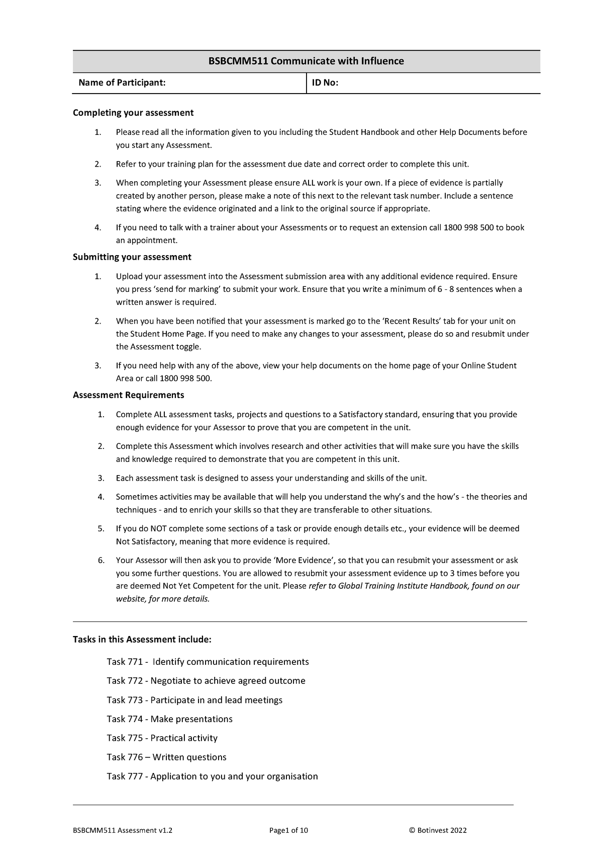 Bsbcmm 511 Assessment (PDF) v1.3 - Completing your assessment 1. Please ...