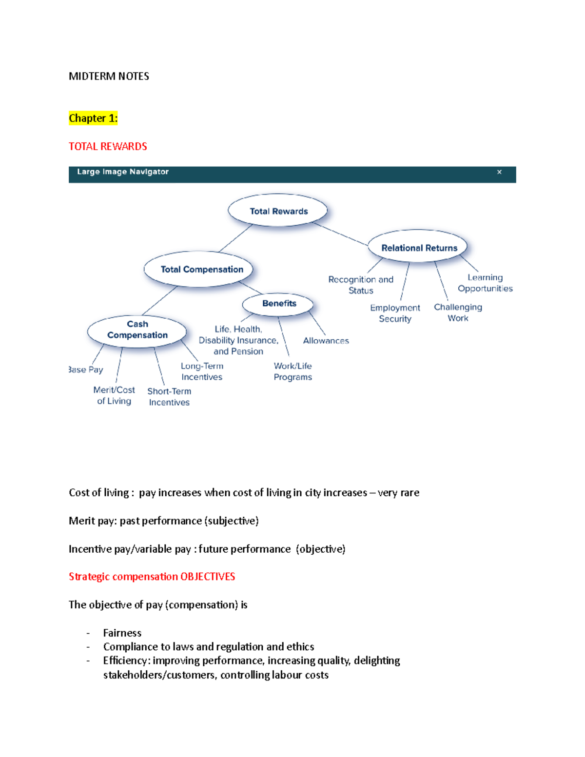 Midterm Notes - CHAPTER 1 2 - MIDTERM NOTES Chapter 1: TOTAL REWARDS ...