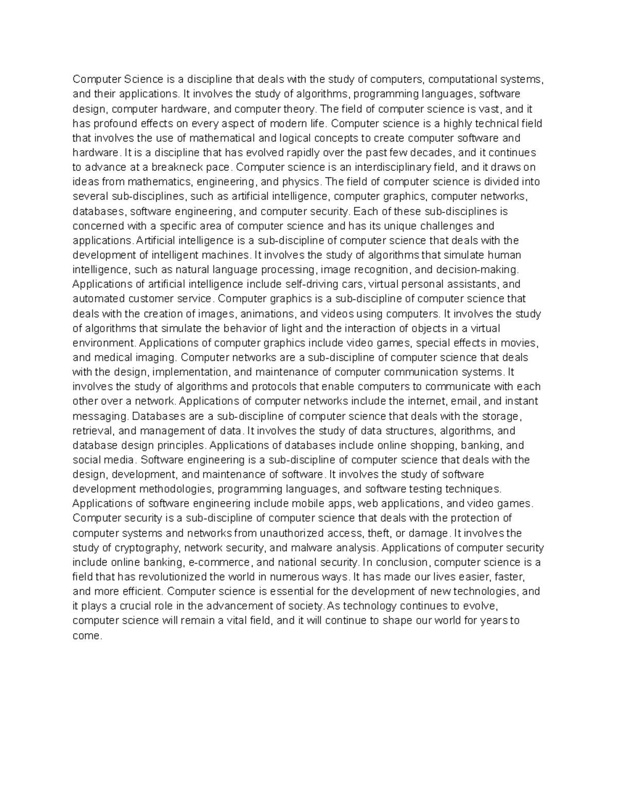 Computer Science - It involves the study of algorithms, programming ...