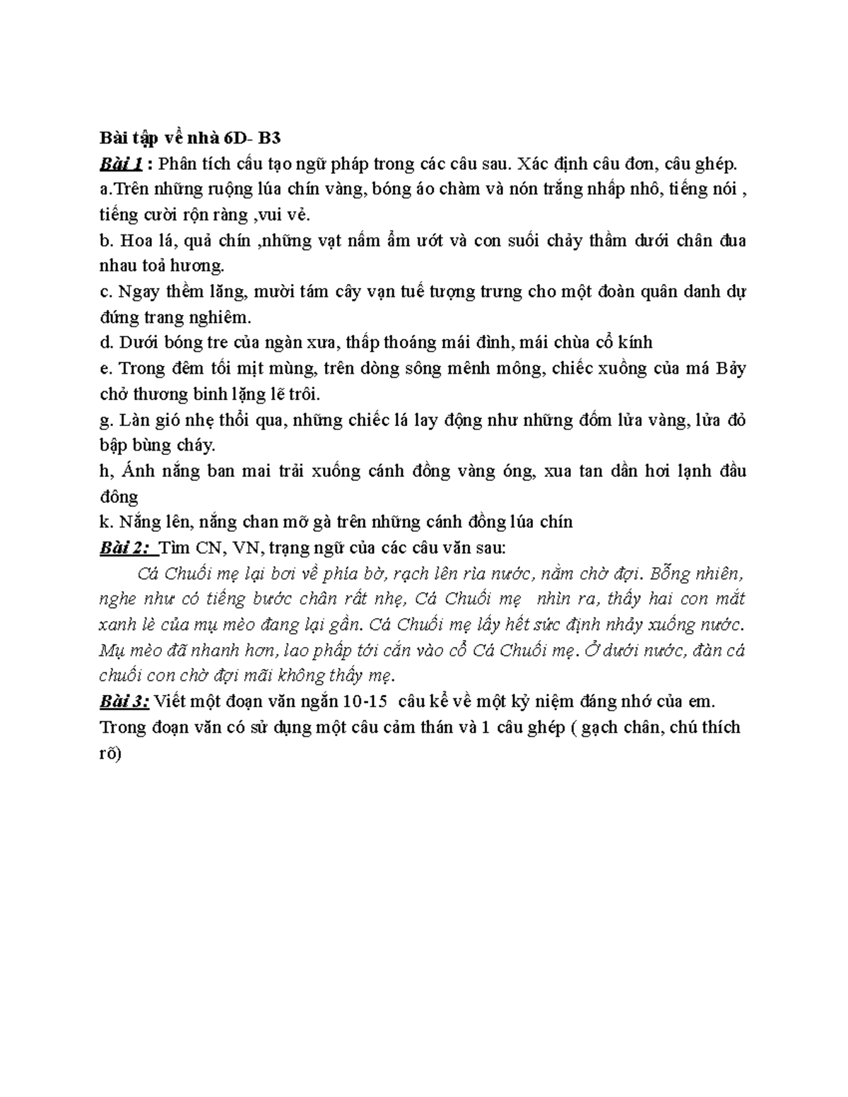 Bài tập về nhà B3 - cccc - aaaaaa - Bài tập về nhà 6D- B Bài 1 : Phân ...