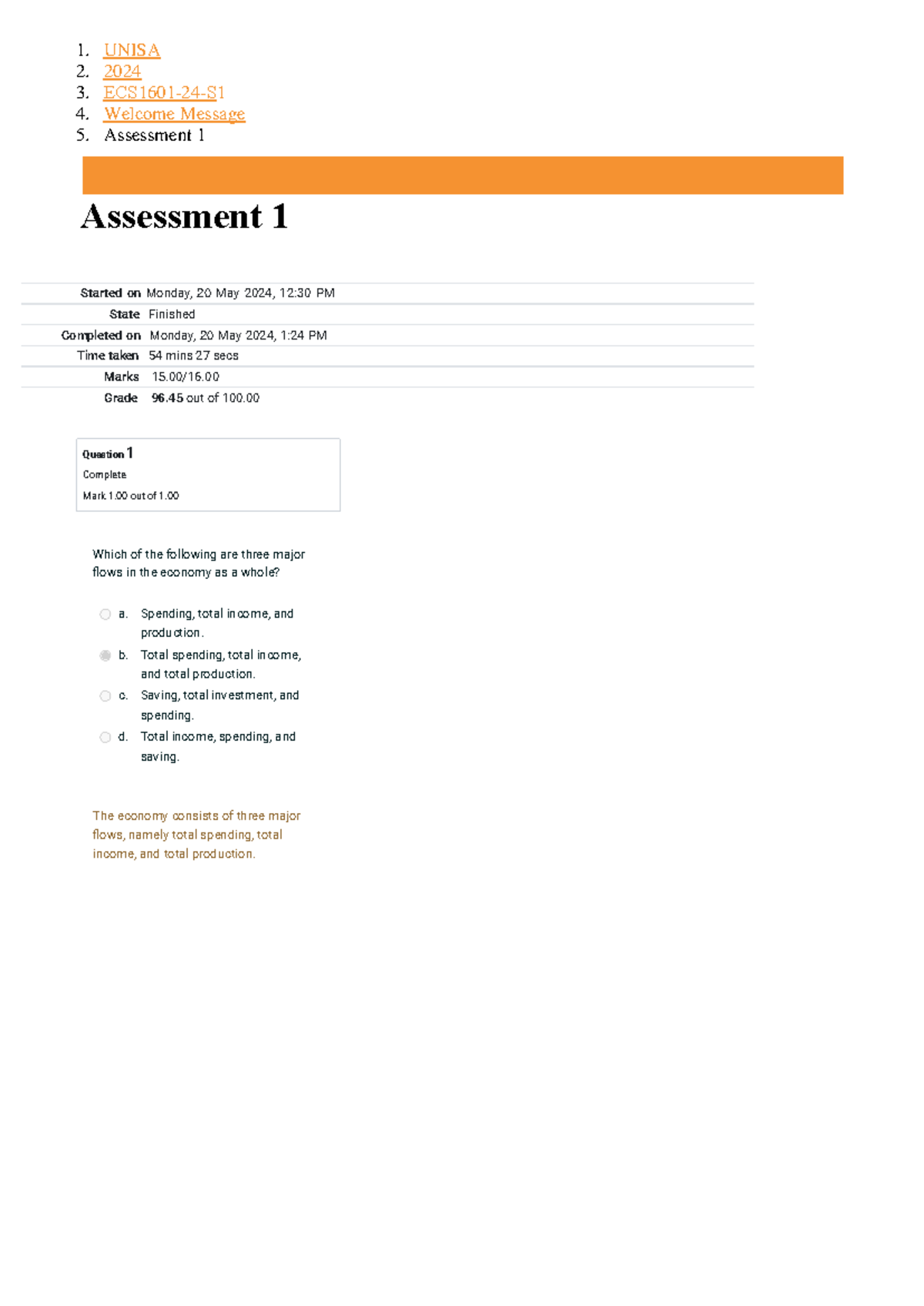 ECS1601 Assignment 1 Year Module May 2024 - Question 1 Complete Mark 1 ...