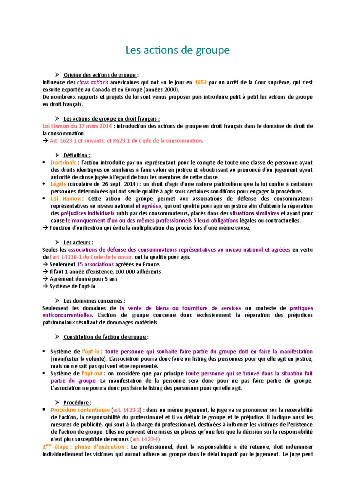 Fiche L'action de groupe Les actions de groupe Origine des actions — free download