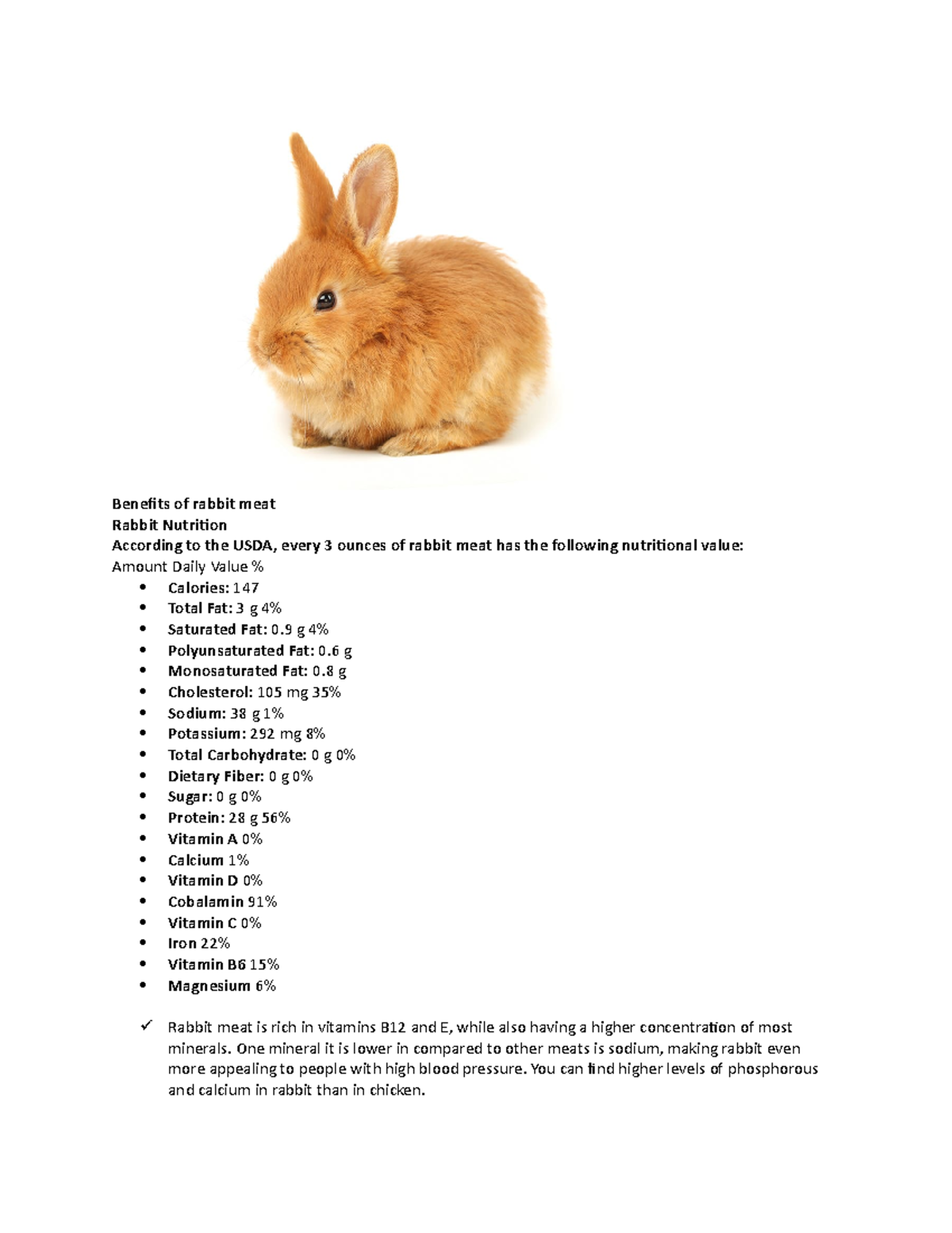 Rabbit FILE Benefits of rabbit meat Rabbit Nutrition According to the