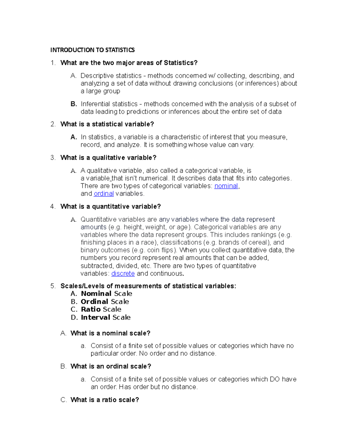 Introduction to Statistics - INTRODUCTION TO STATISTICS What are the ...