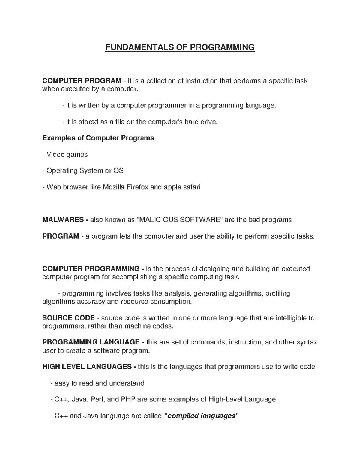Fundamentals of Programming - FUNDAMENTALS OF PROGRAMMING COMPUTER ...