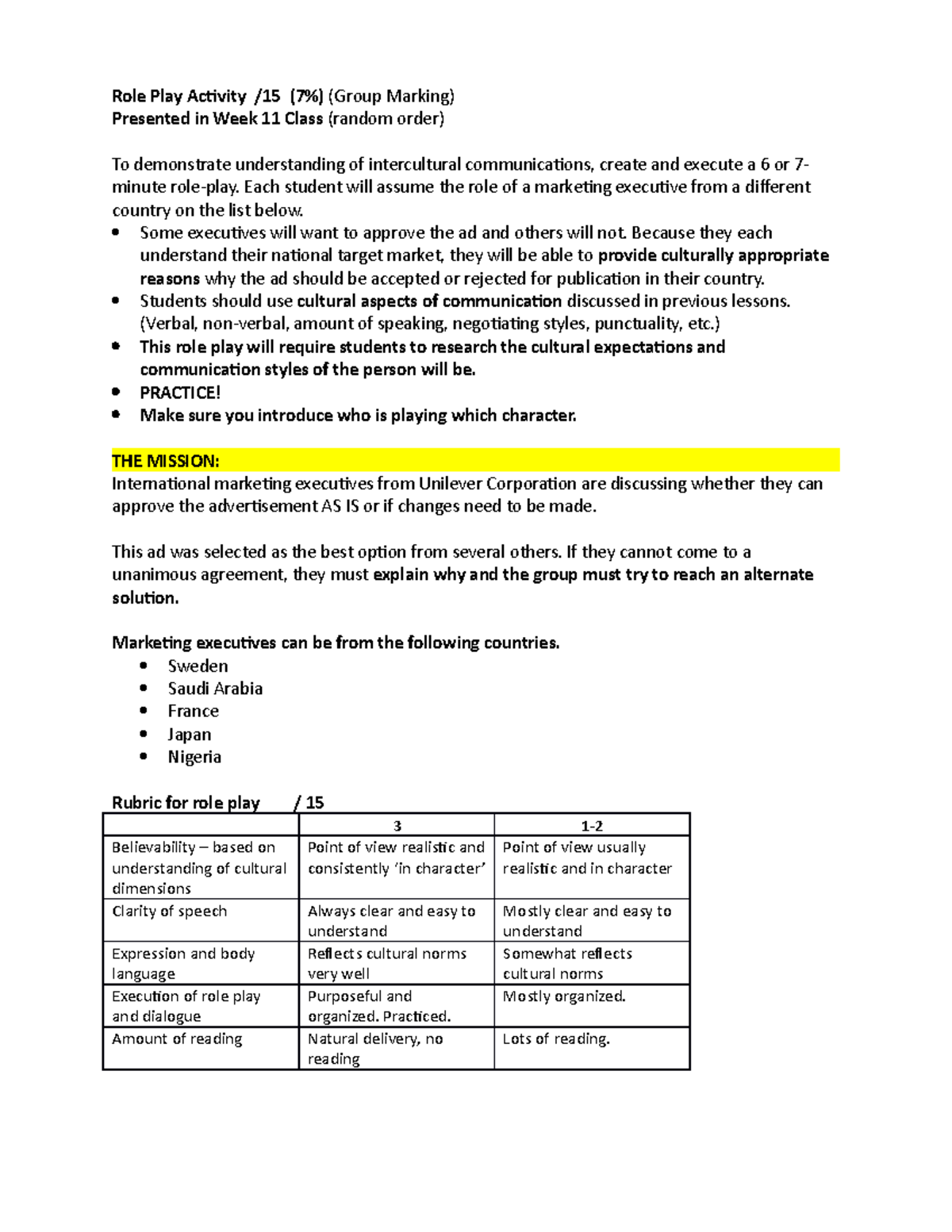 social work role play assignment