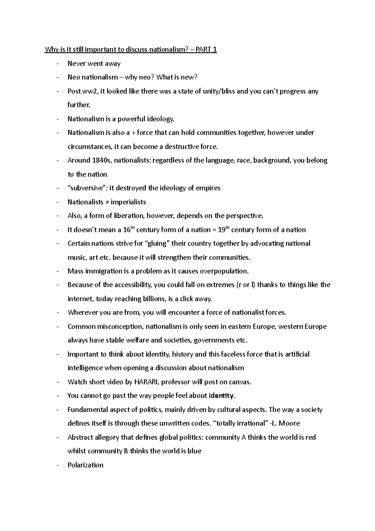 Lecture 1 Nationalism Why is it still important to discuss