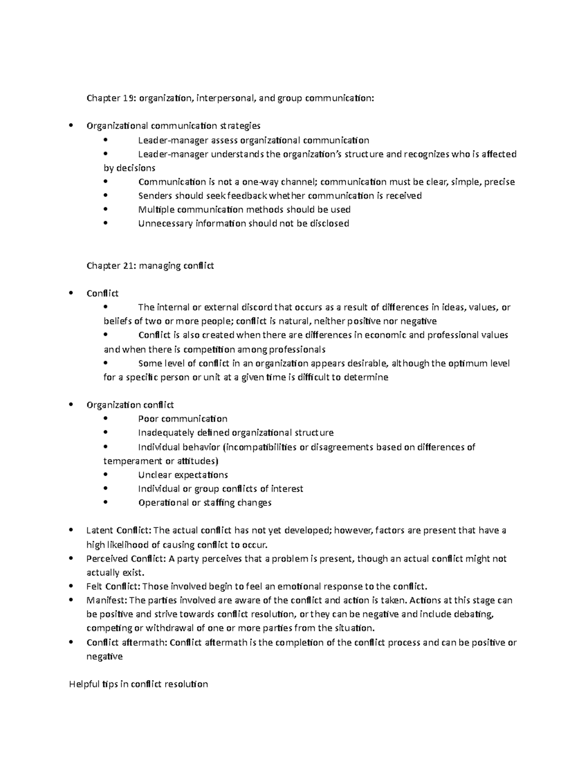 442 study guide - Chapter 19: organiza琀椀on, interpersonal, and group ...