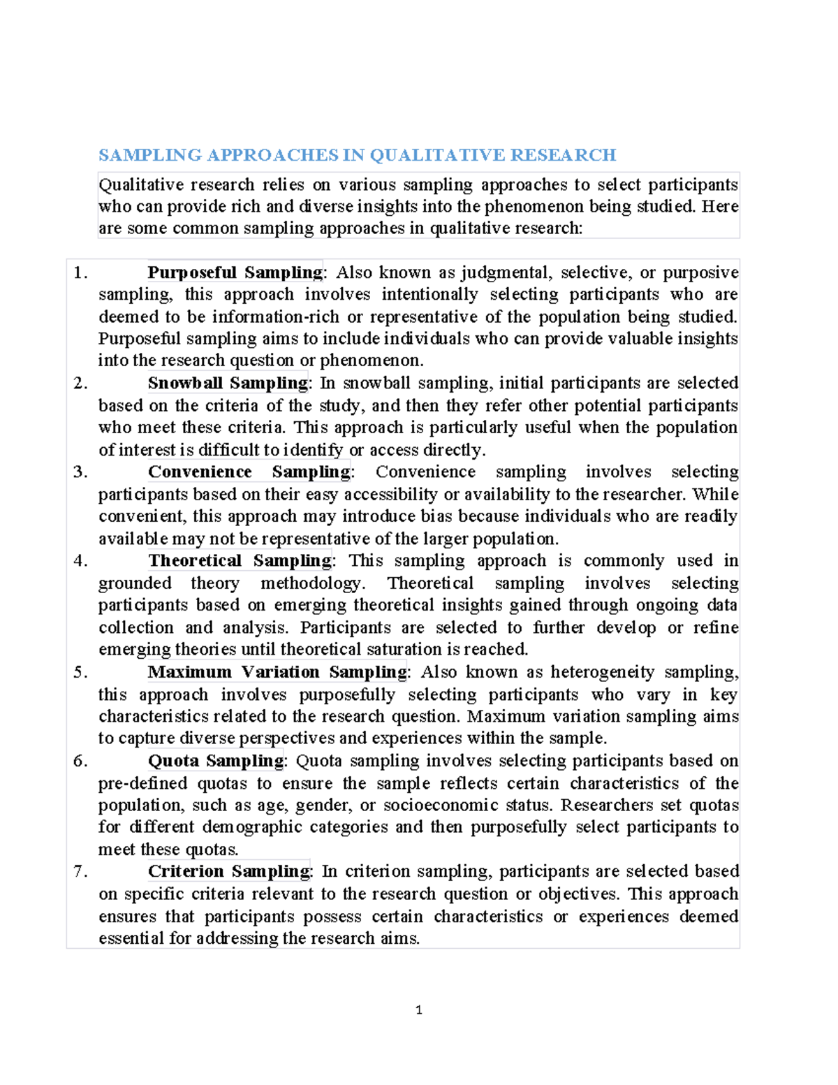 Sampling Methods - SAMPLING APPROACHES IN QUALITATIVE RESEARCH ...