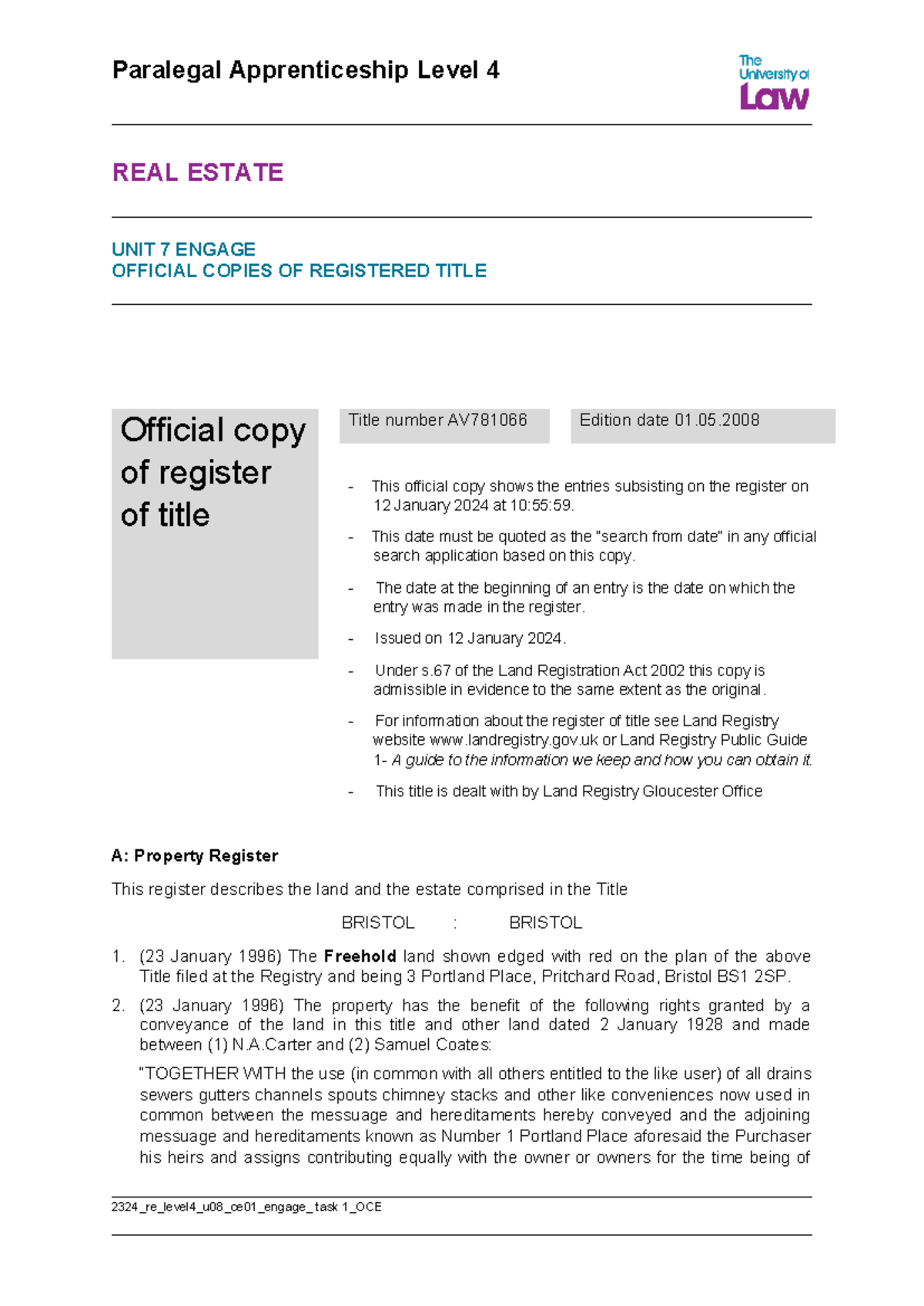 2324 re level 4 u08 ce01 engage task 1 OCE REAL ESTATE UNIT 7 ENGAGE