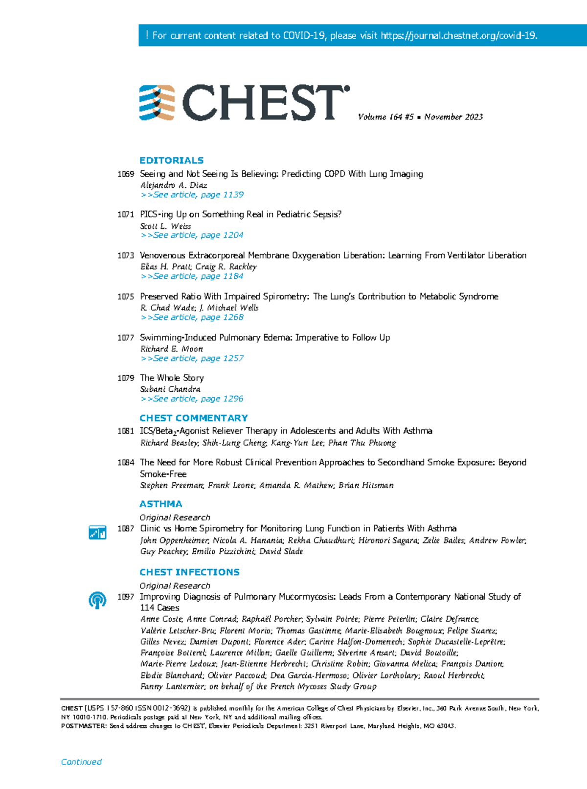 Table-of-Contents chest - Volume 164 #5 November 2023 EDITORIALS 1069 ...